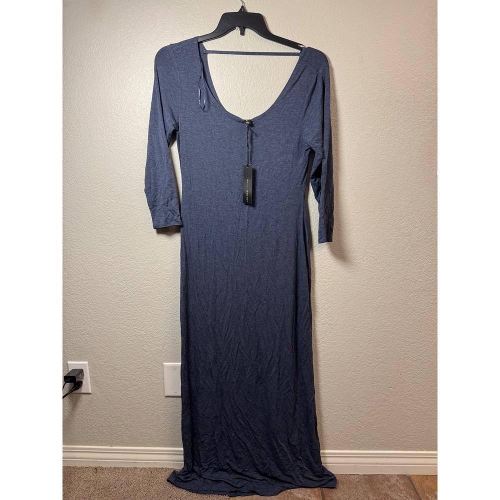 Willi Smith Womens Blue Heathered Long Sleeve Scoop Back Maxi Dress Large NWT